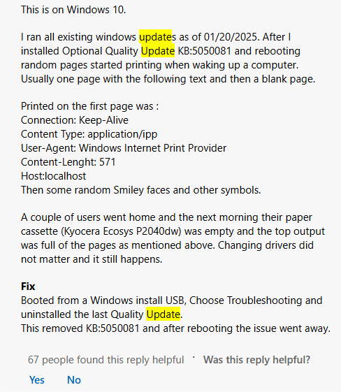 user report from the Microsoft forum