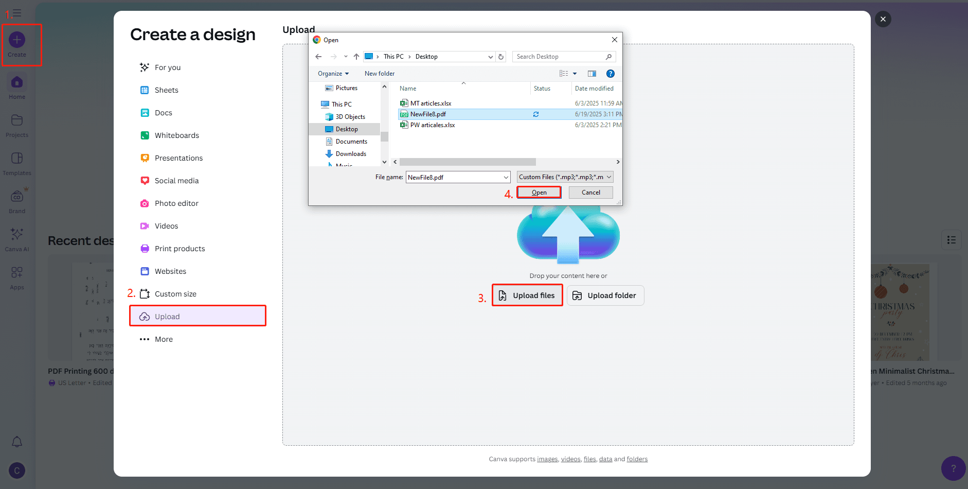 upload the PDF file to Canva