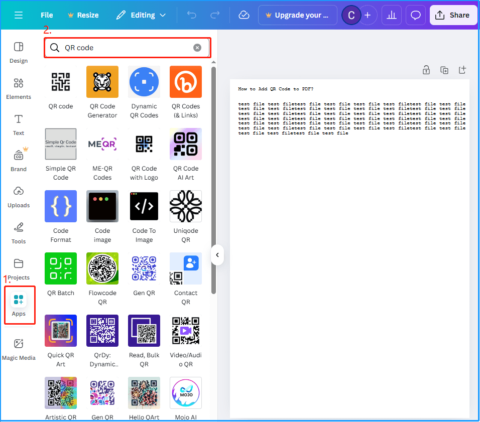 search for QR code app from apps
