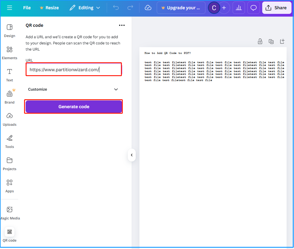 generate QR code in Canva