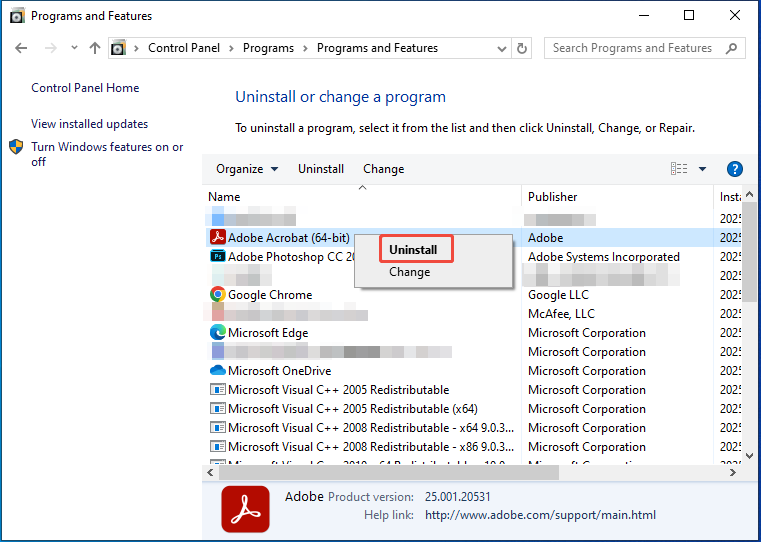 uninstall Adobe Acrobat
