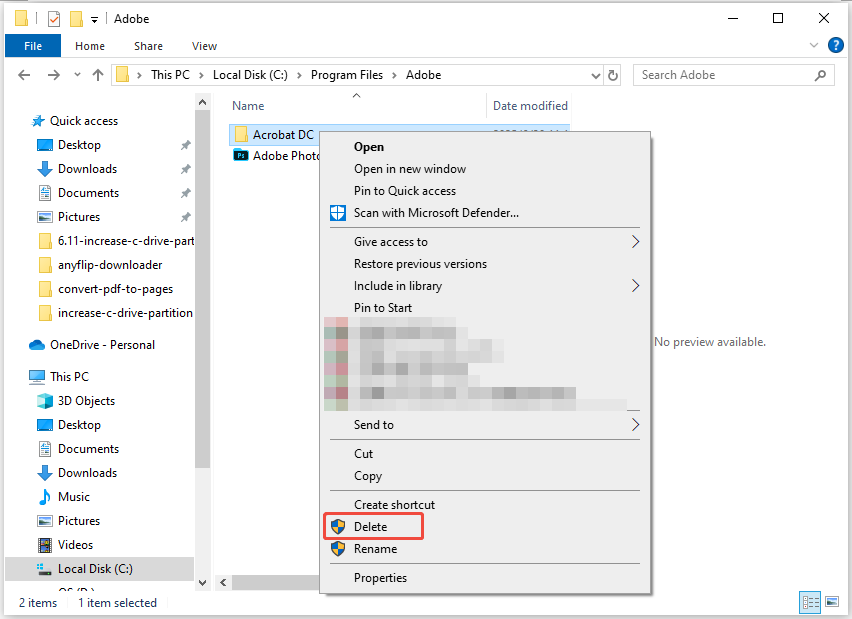 delete Adobe folder