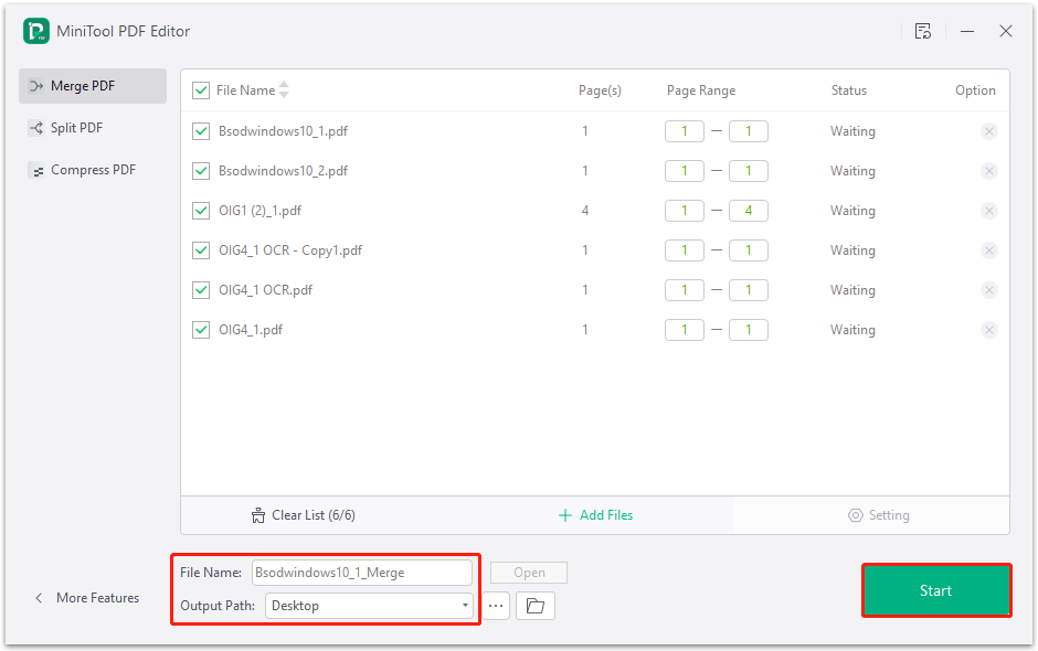 click Start to begin the merging process