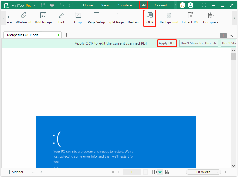batch OCR PDF files in MiniTool PDF Editor