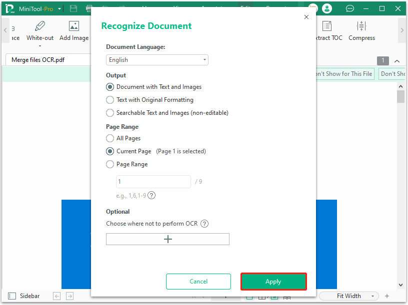 OCR PDF files in MiniTool PDF Editor