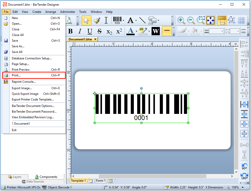select Print from the drop-down menu