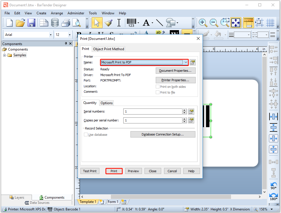 export BTW to PDF via BarTender