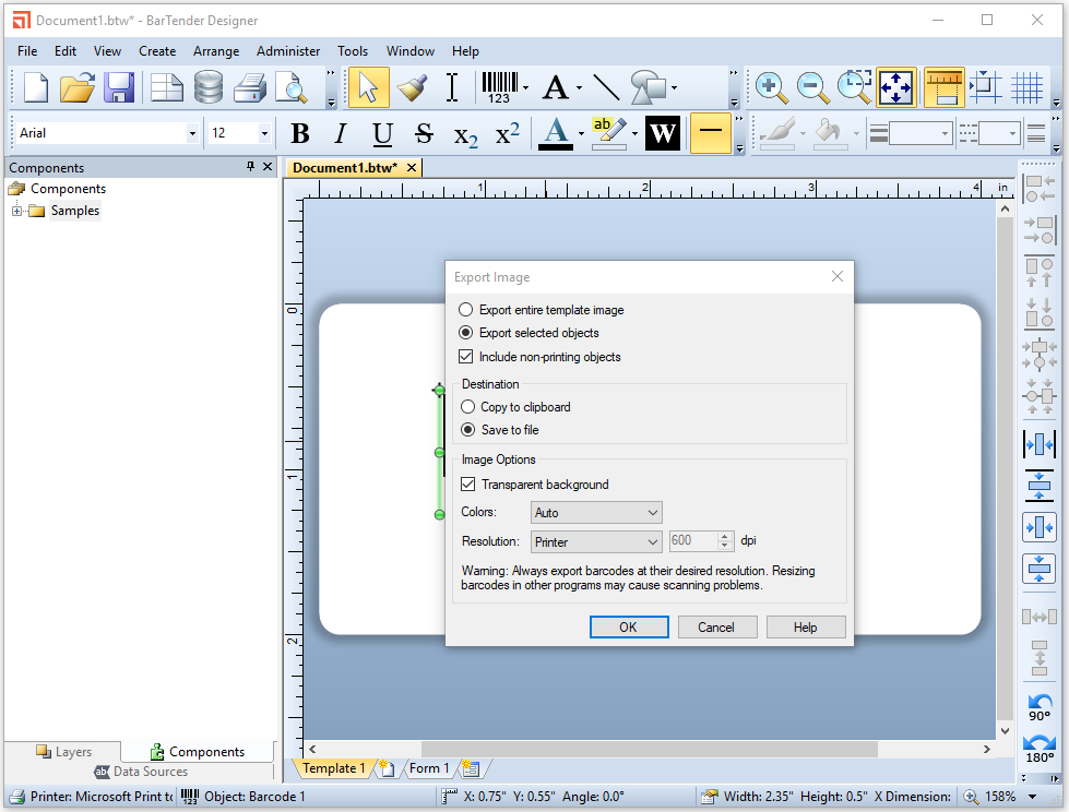 set options you need in Export Image window