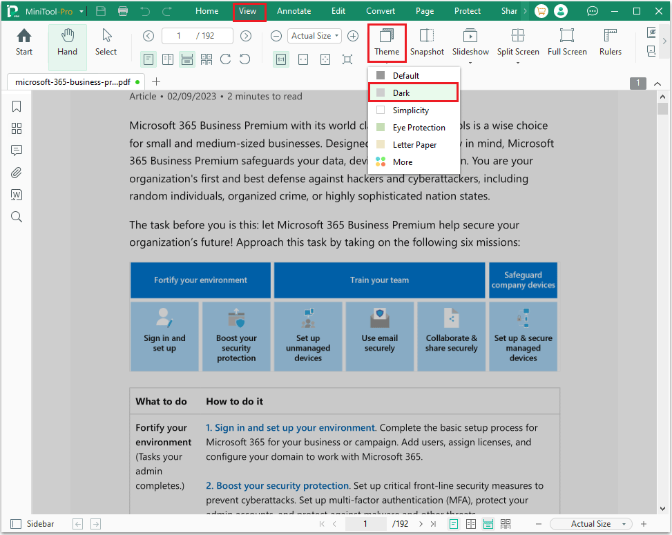 click Dark in MiniTool PDF Editor