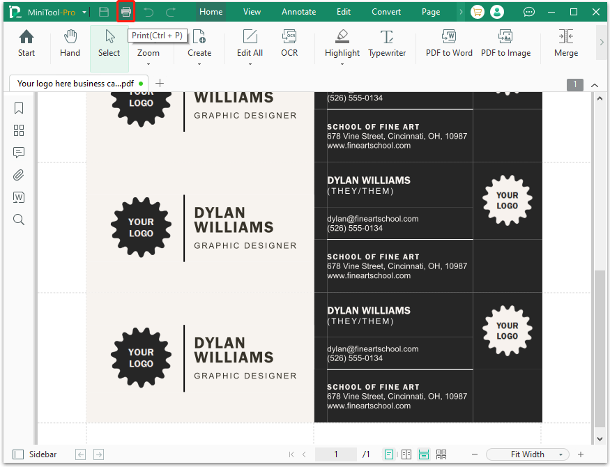 click Print icon to open the Print window