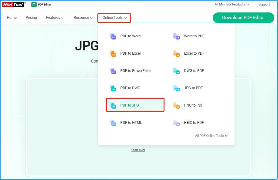 click PDF to JPG