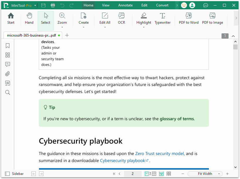 the main interface of MiniTool PDF Editor