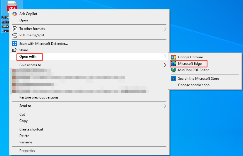open the target PDF with Microsoft Edge