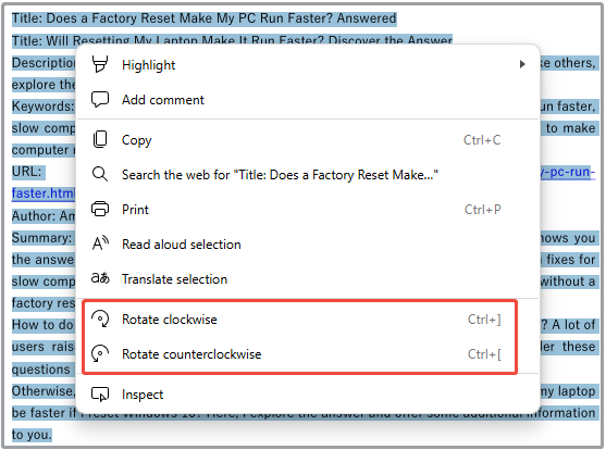rotate a certain page of the PDF