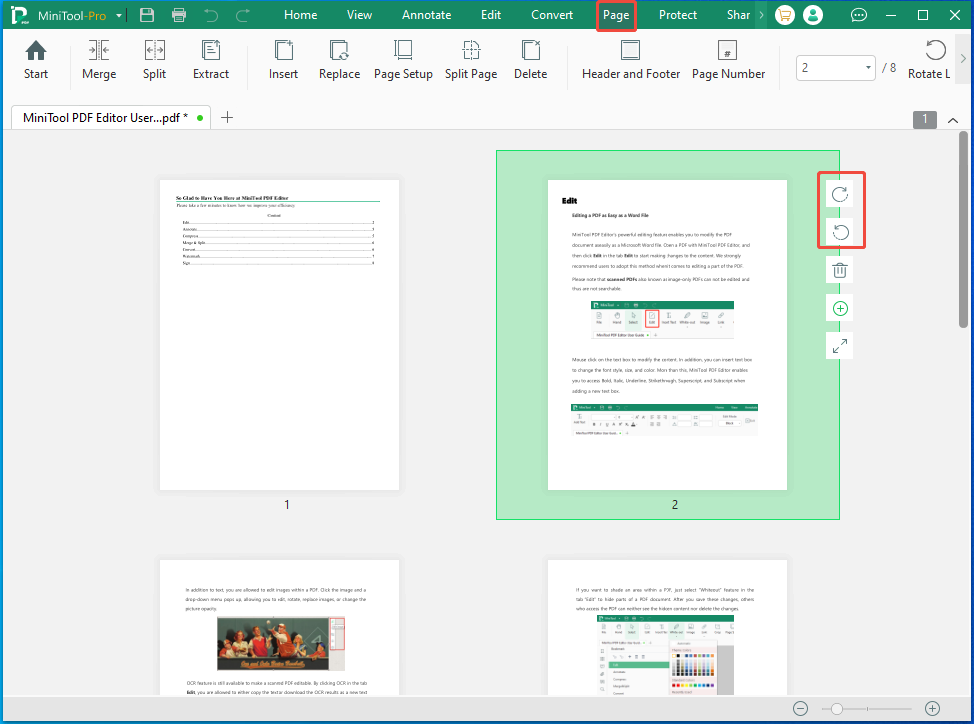 rotate a certain page with MiniTool PDF Editor