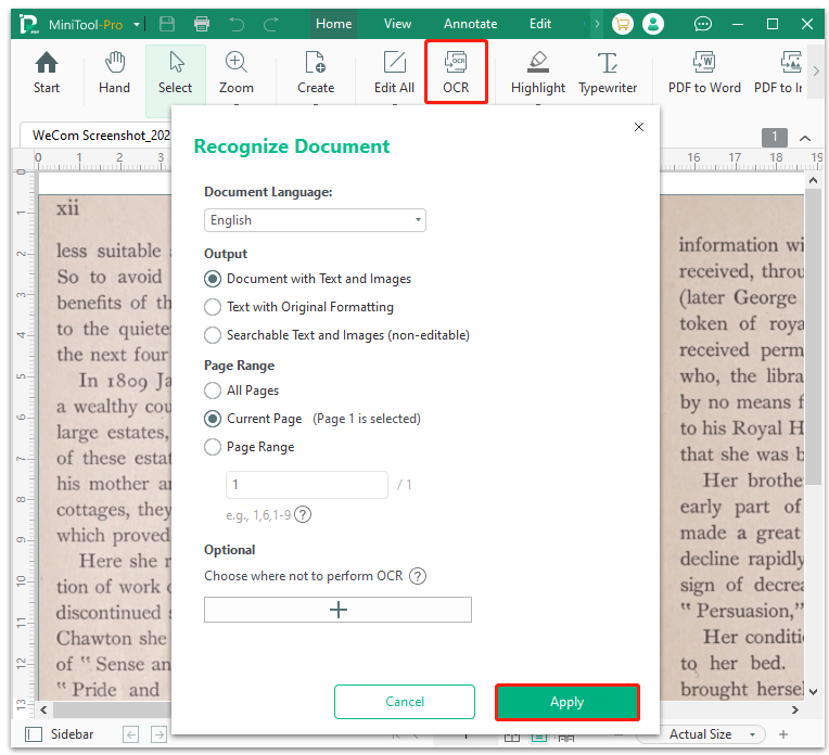 OCR PDF using MiniTool PDF Editor