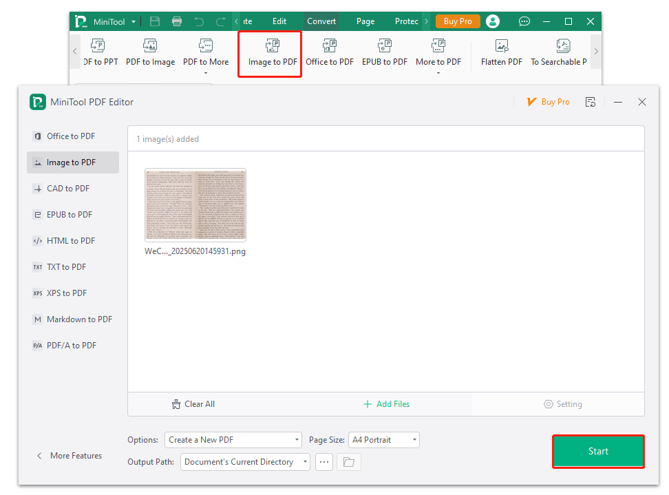 convert image to PDF using MiniTool PDF Editor
