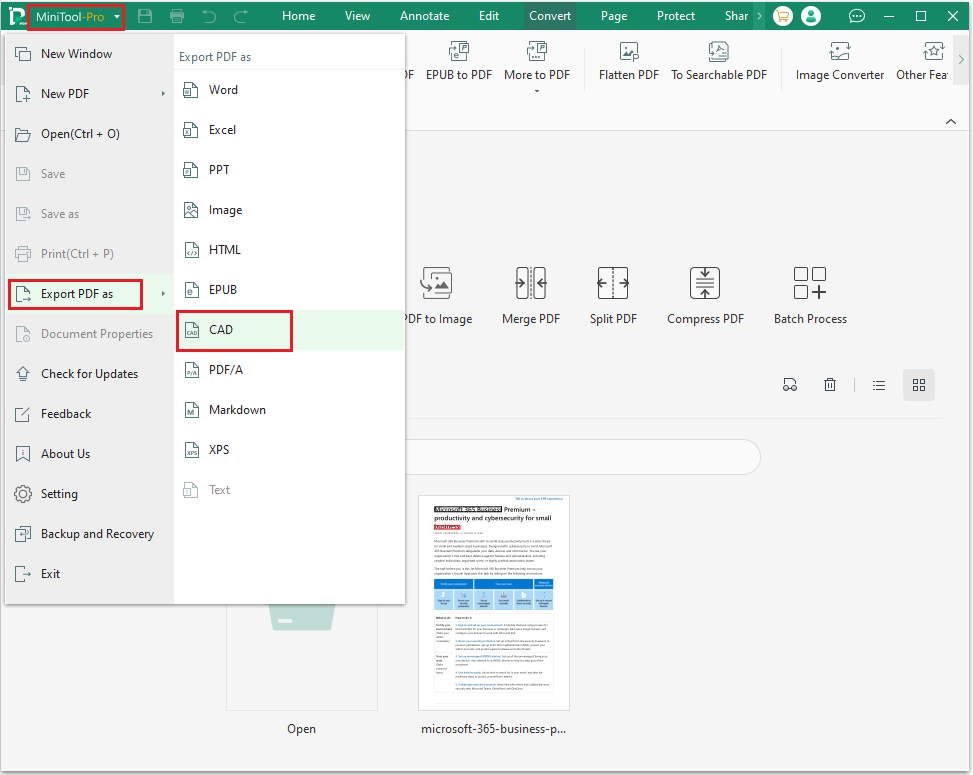 click CAD in MiniTool PDF Editor