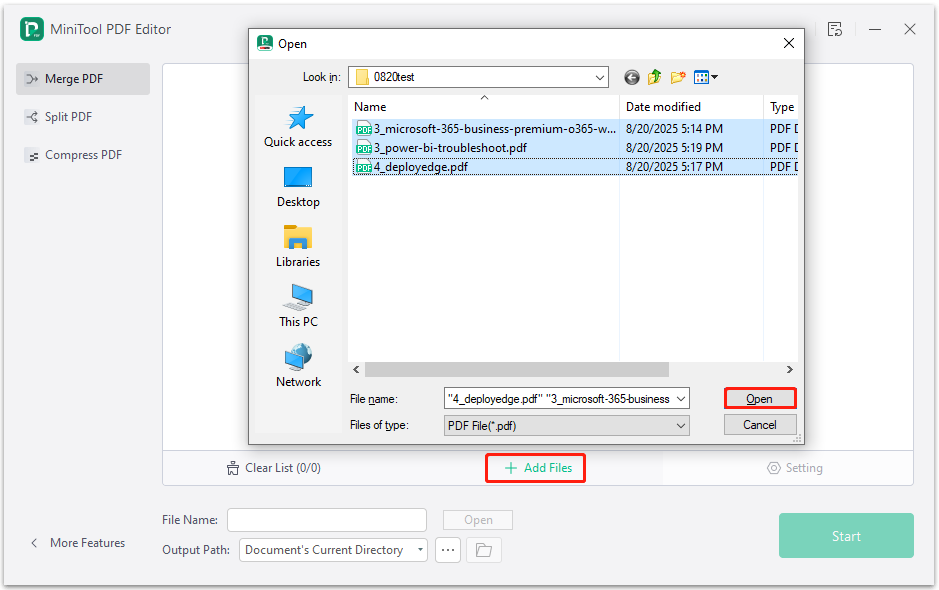 add the PDF files that you want to combine to this tool