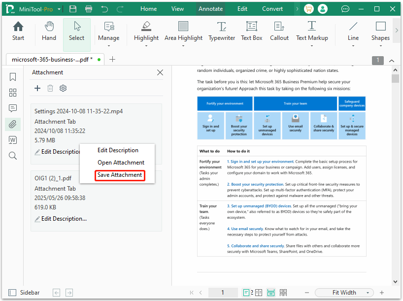 extract PDF attachments with MiniTool PDF Editor
