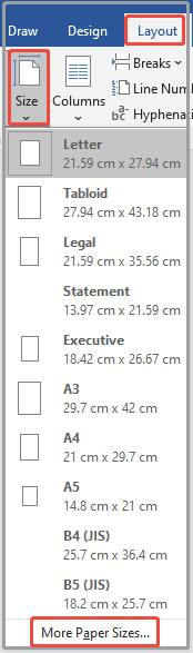 navigate to More Paper Sizes