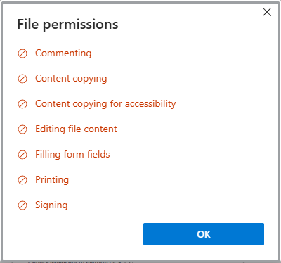 restricted permissions of PDF files