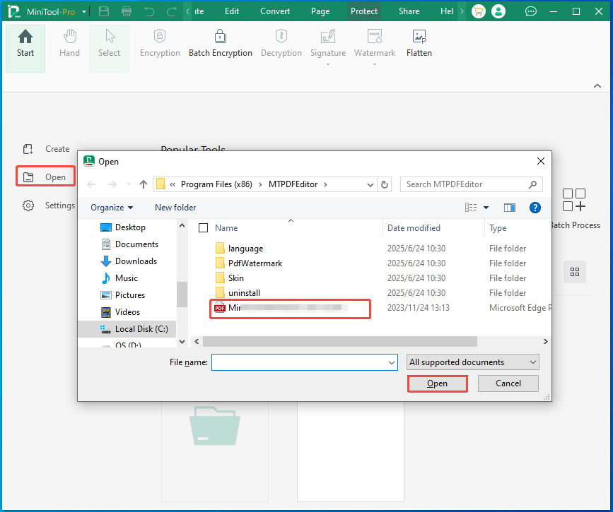 open the PDF to encrypt with MiniTool PDF Editor