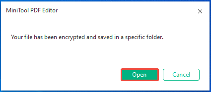 MiniTool PDF Editor prompts a notification
