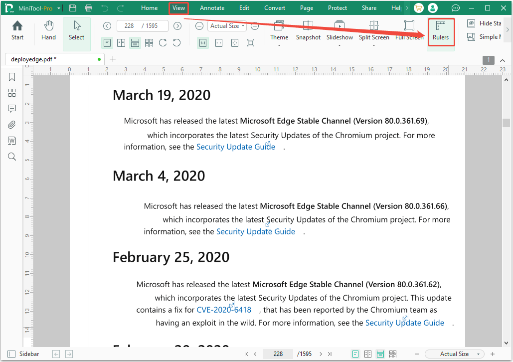 screenshot showing Rulers in MiniTool PDF Editor