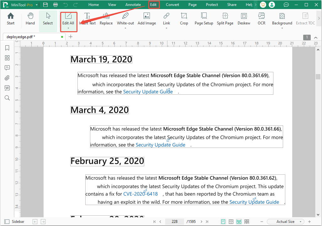 screenshot showing Edit All in MiniTool PDF Editor