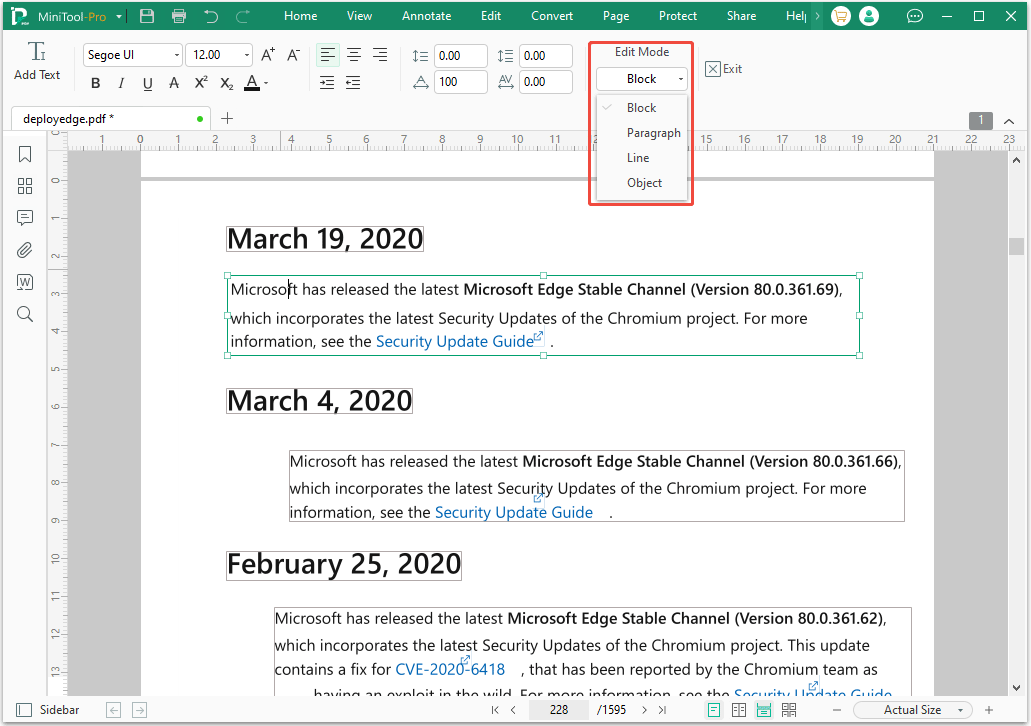 screenshot showing Edit Mode in MiniTool PDF Editor