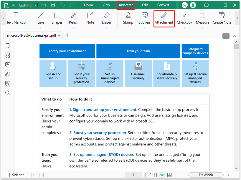 select attachment in MiniTool PDF Editor