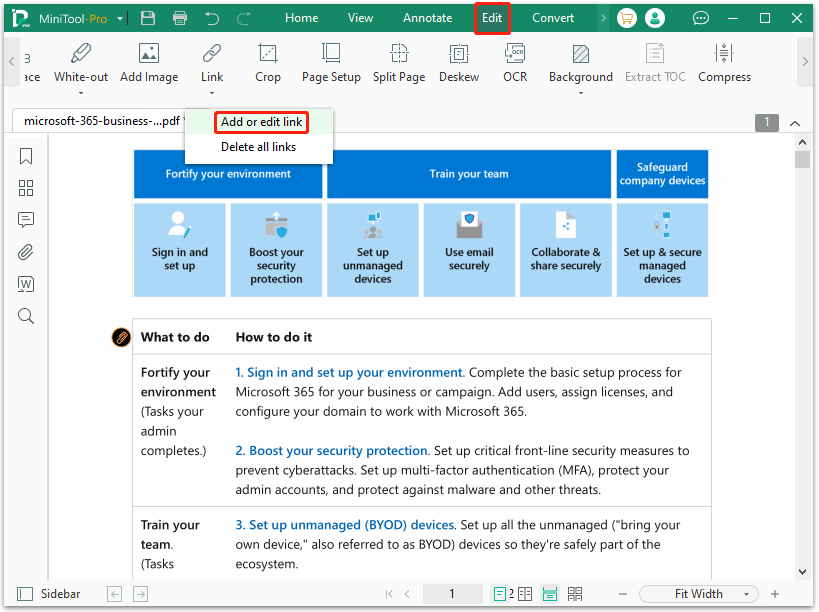 add a link in MiniTool PDF Editor
