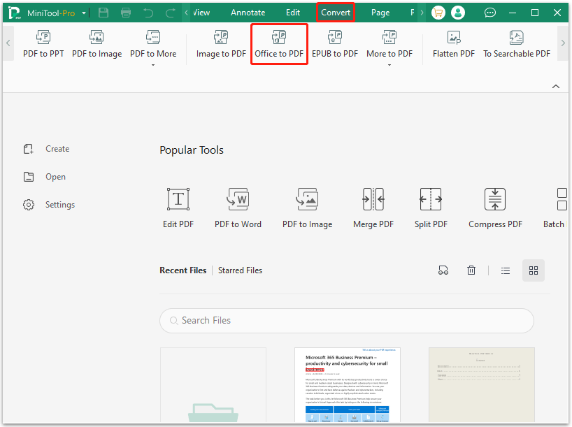 click Office to PDF in MiniTool PDF Editor