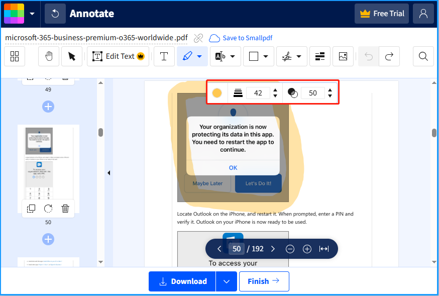 highlight image in Smallpdf
