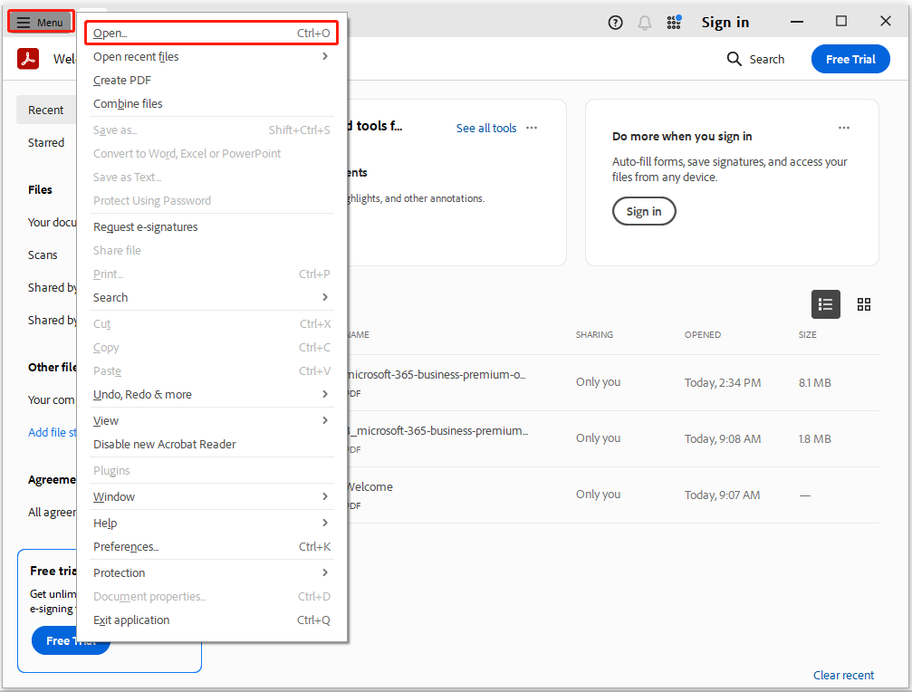 open PDF file in Adobe Acrobat