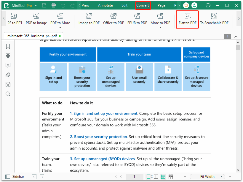 choose the Flatten PDF feature in MiniTool PDF Editor