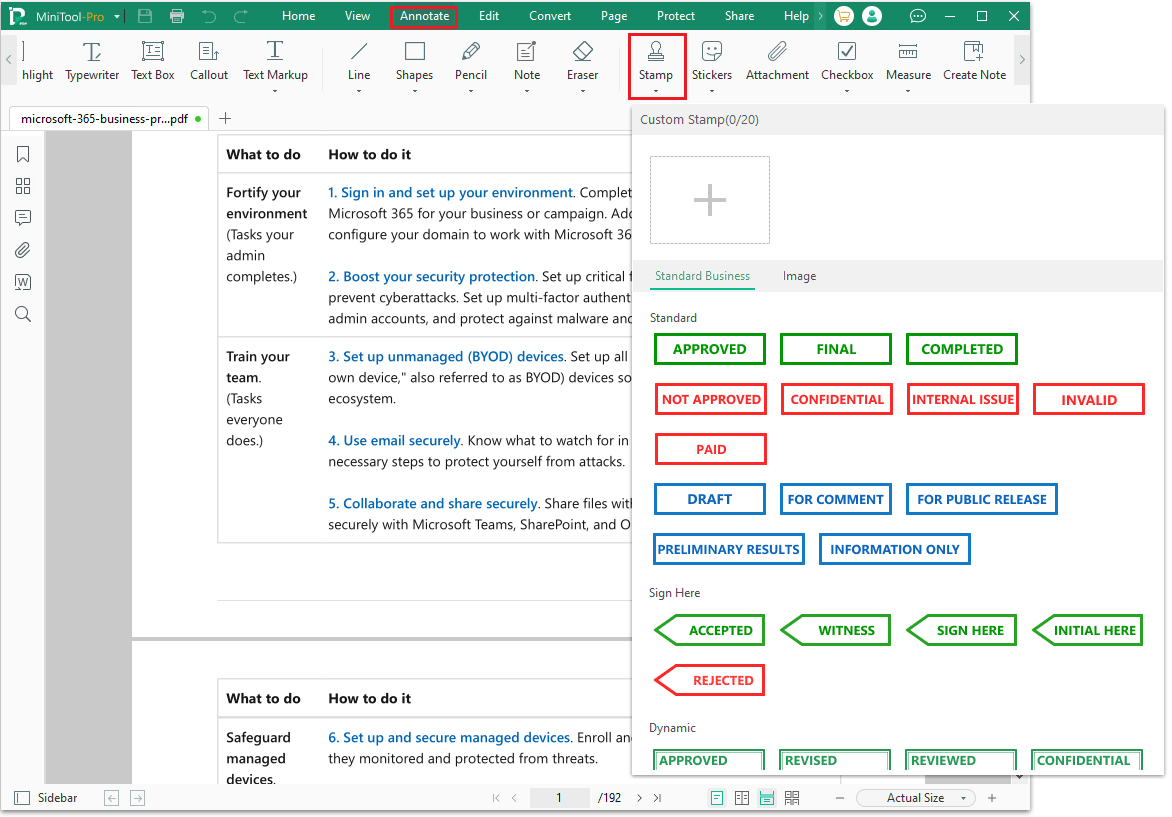 add stamp in MiniTool PDF Editor