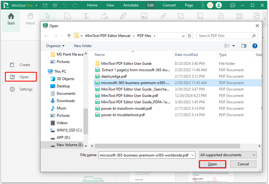 open PDF file in MiniTool PDF Editor