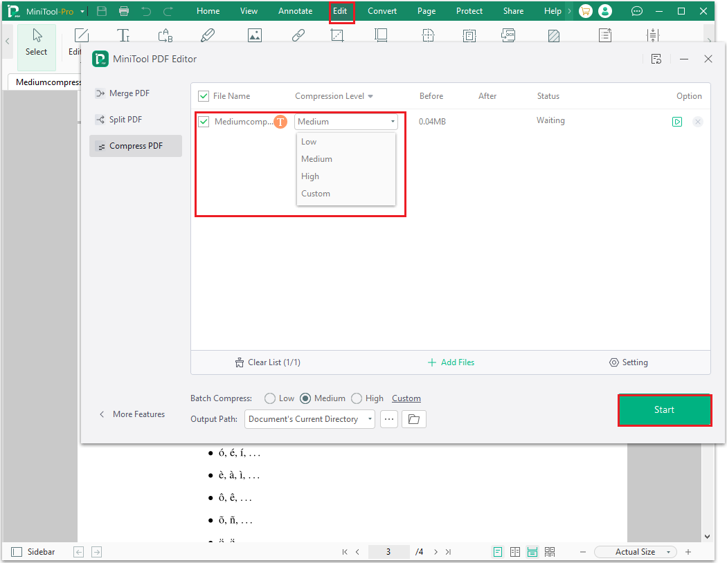 compress the PDF in MiniTool PDF Editor