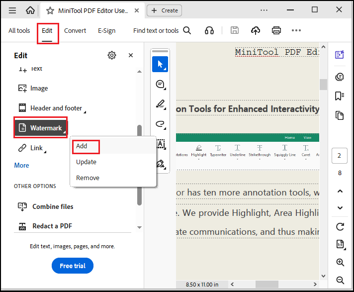 add watermark in Adobe Acrobat