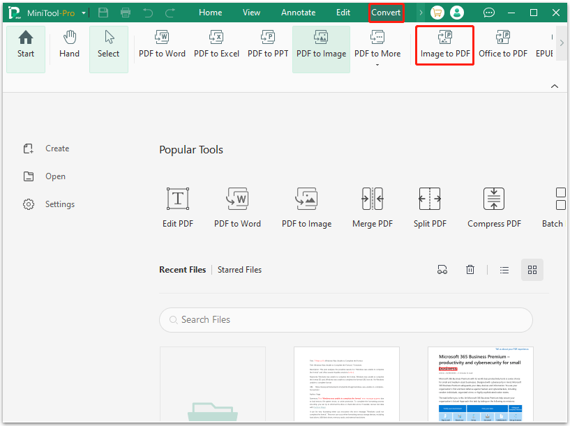choose the Image to PDF feature in MiniTool PDF Editor