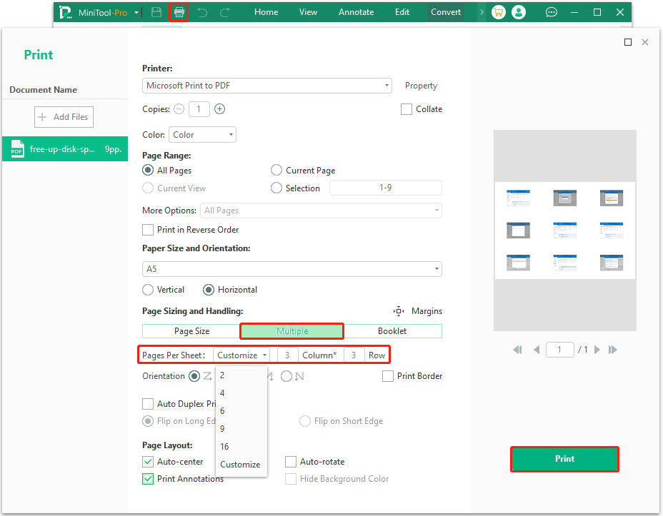 print multiple pictures on one PDF page in MiniTool PDF Editor