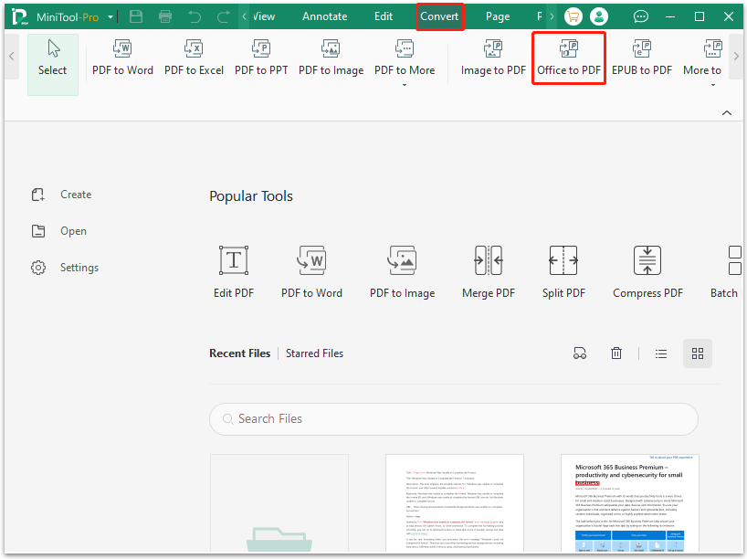 select Office to PDF in MiniTool PDF Editor