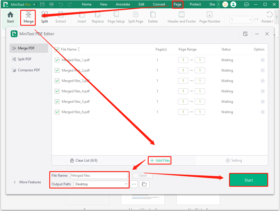 The process showing how to combine multiple single page PDFs into a single PDF file with multiple PDF pages.