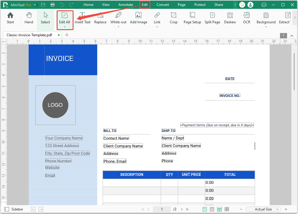 screenshot showing the Edit All feature in MiniTool PDF Editor