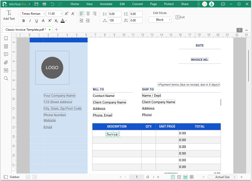 screenshot of adding new text in MiniTool PDF Editor