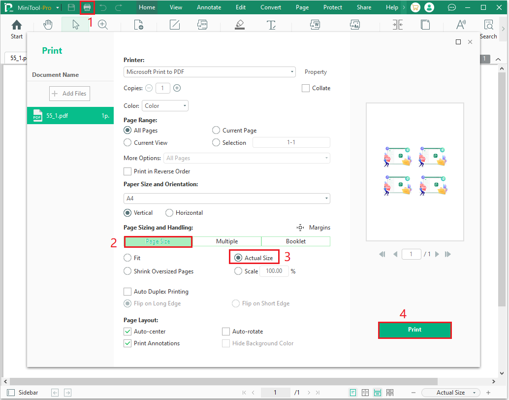 click the Print button to print labels from a PDF in MiniTool PDF Editor