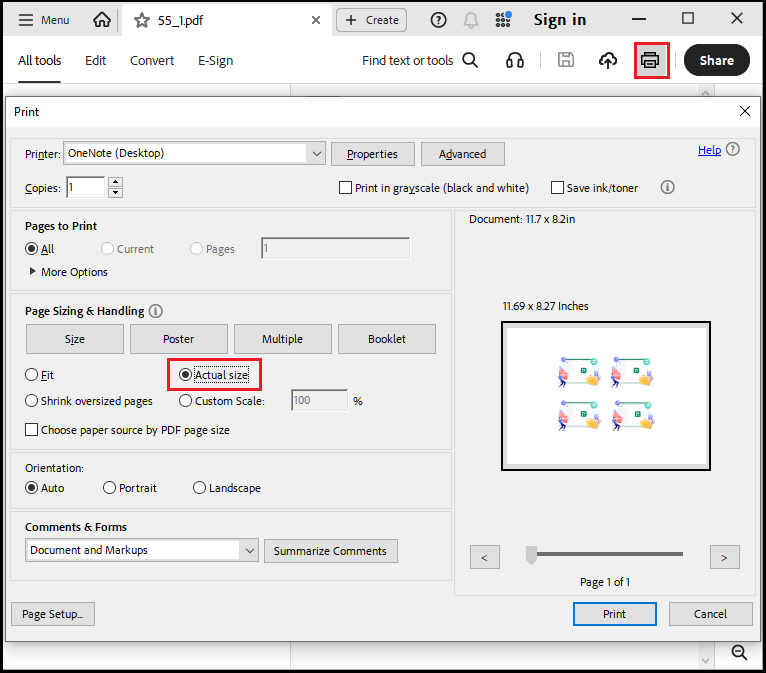 print label in Adobe Acrobat