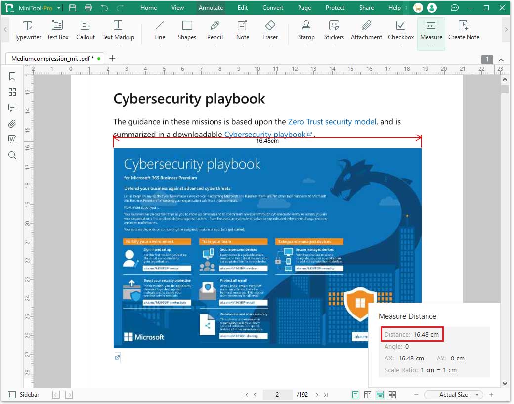Alt=The interface of MiniTool PDF Editor with the selected Distance.